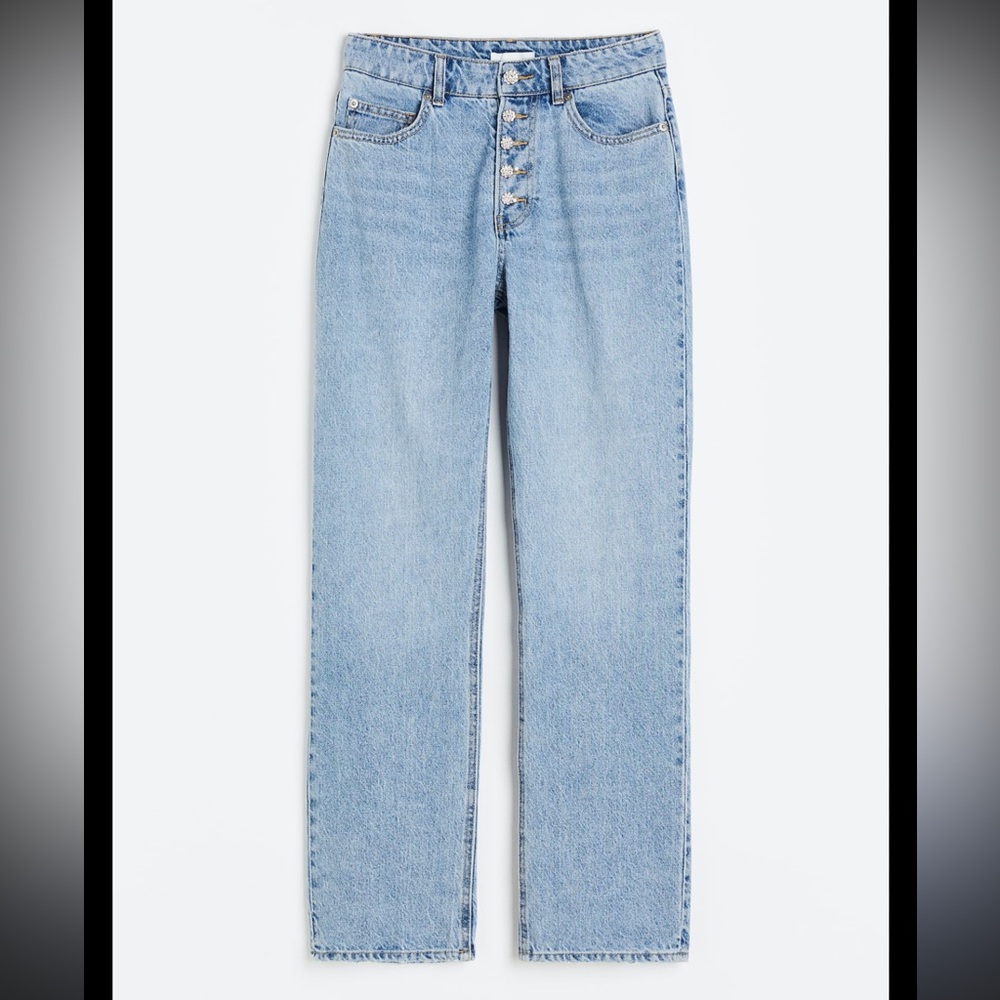 H&M high waisted straight jewel button up boyfriend jeans